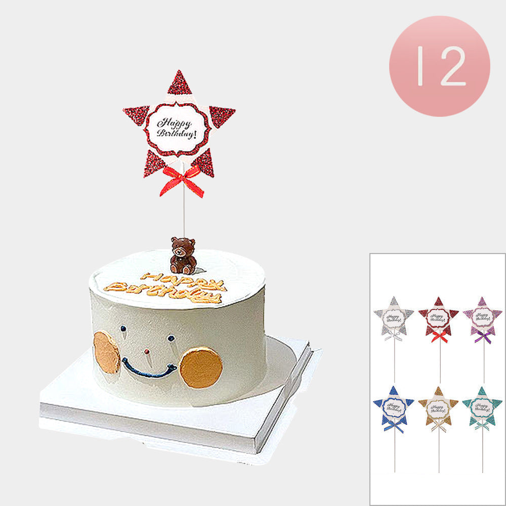 Madeline Love Assorted 12PCS - Happy Birthday Message Glittered Star Cake Topper/Decorations - Hair Accessories