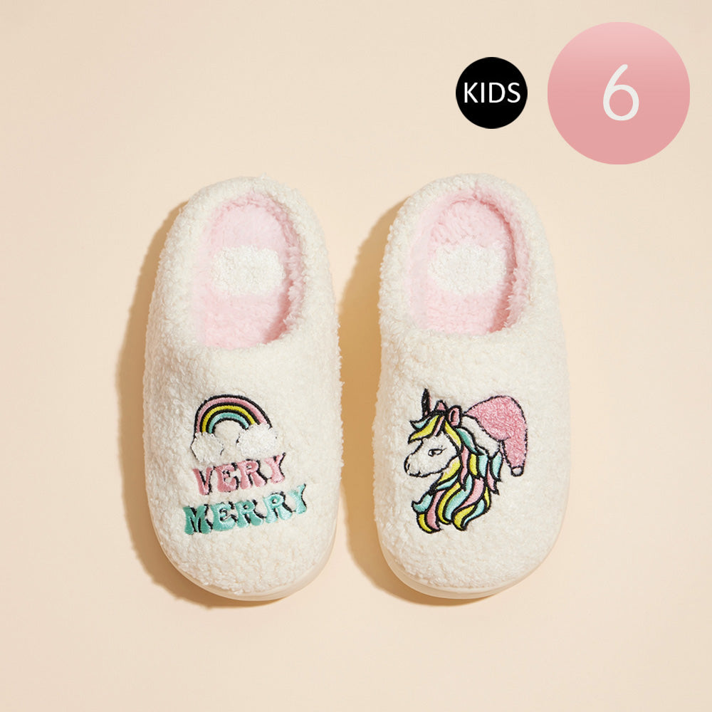 Madeline Love Pink, White 6Pairs - Very Merry Message Unicorn Kid's Home Slippers - Kids