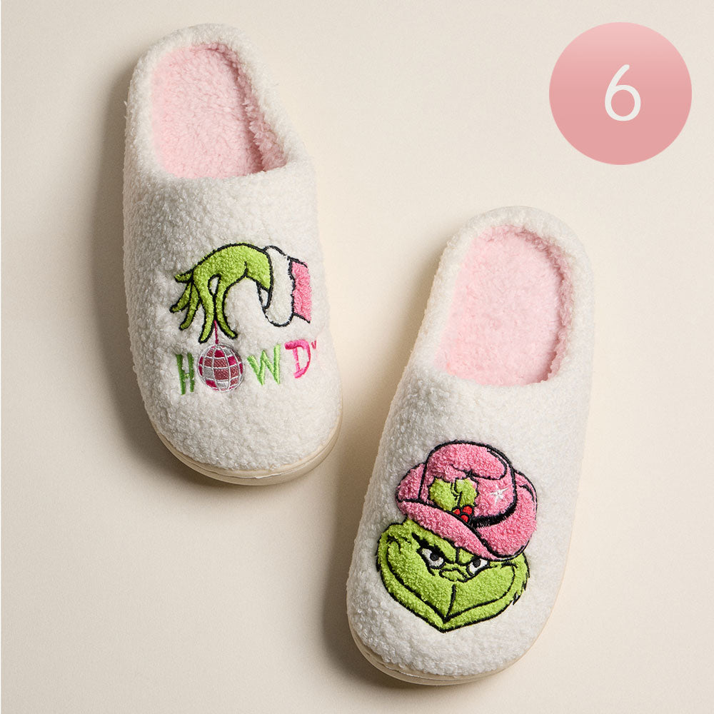 Madeline Love Ivory, Pink 6Pairs - Howdy Western Grinch Green Monster Holiday Indoor Slippers - Jewelry