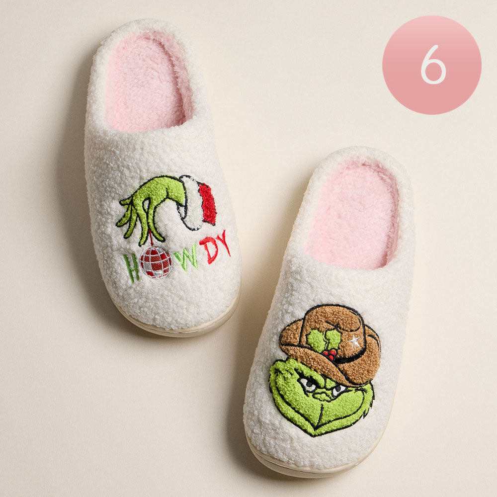 Madeline Love Ivory, Taupe 6Pairs - Howdy Western Grinch Green Monster Holiday Indoor Slippers - Jewelry