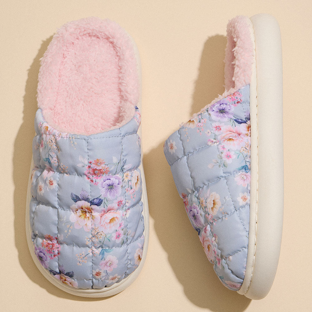 Madeline Love Mint 6Pairs - Floral Patterned Quilted Upper With Padded Sole Indoor Slippers - Hair Accessories - extra