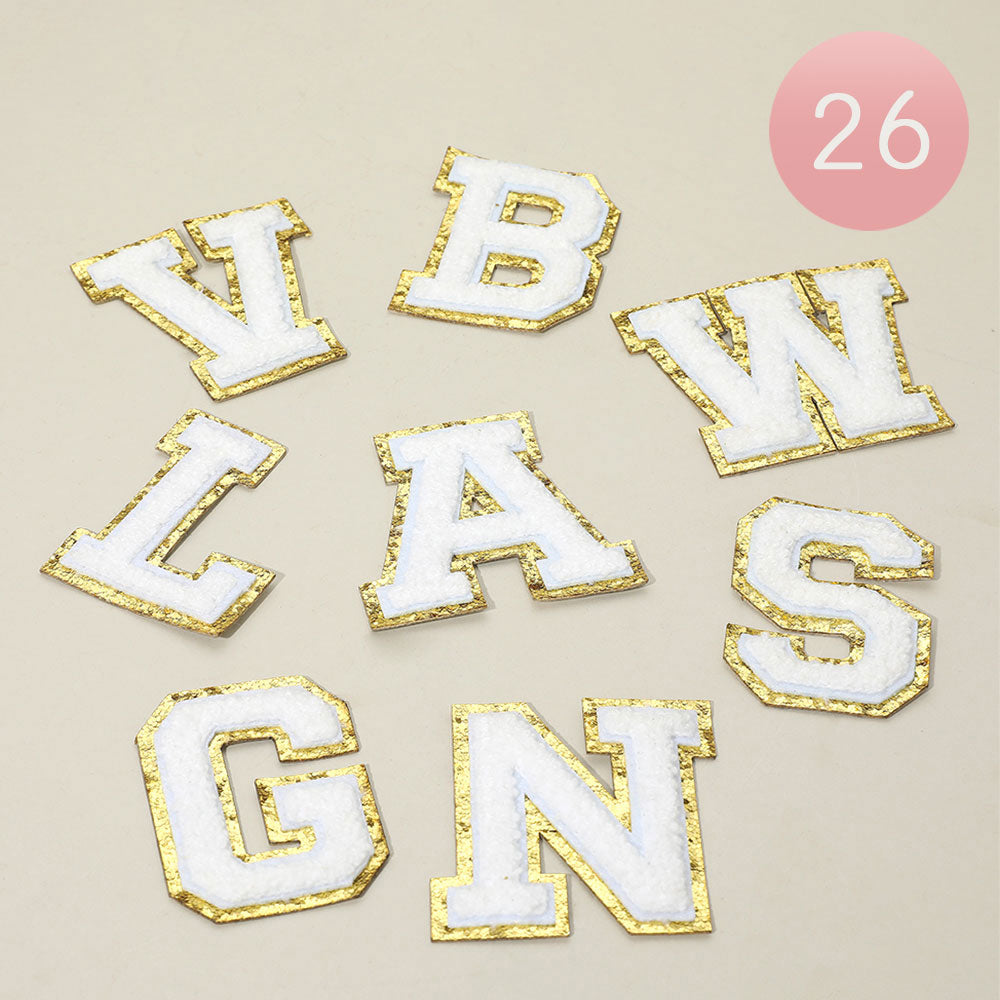 Madeline Love Gold, White 26PCS - Iron On Decorative Monogram Applique Patch - Jewelry