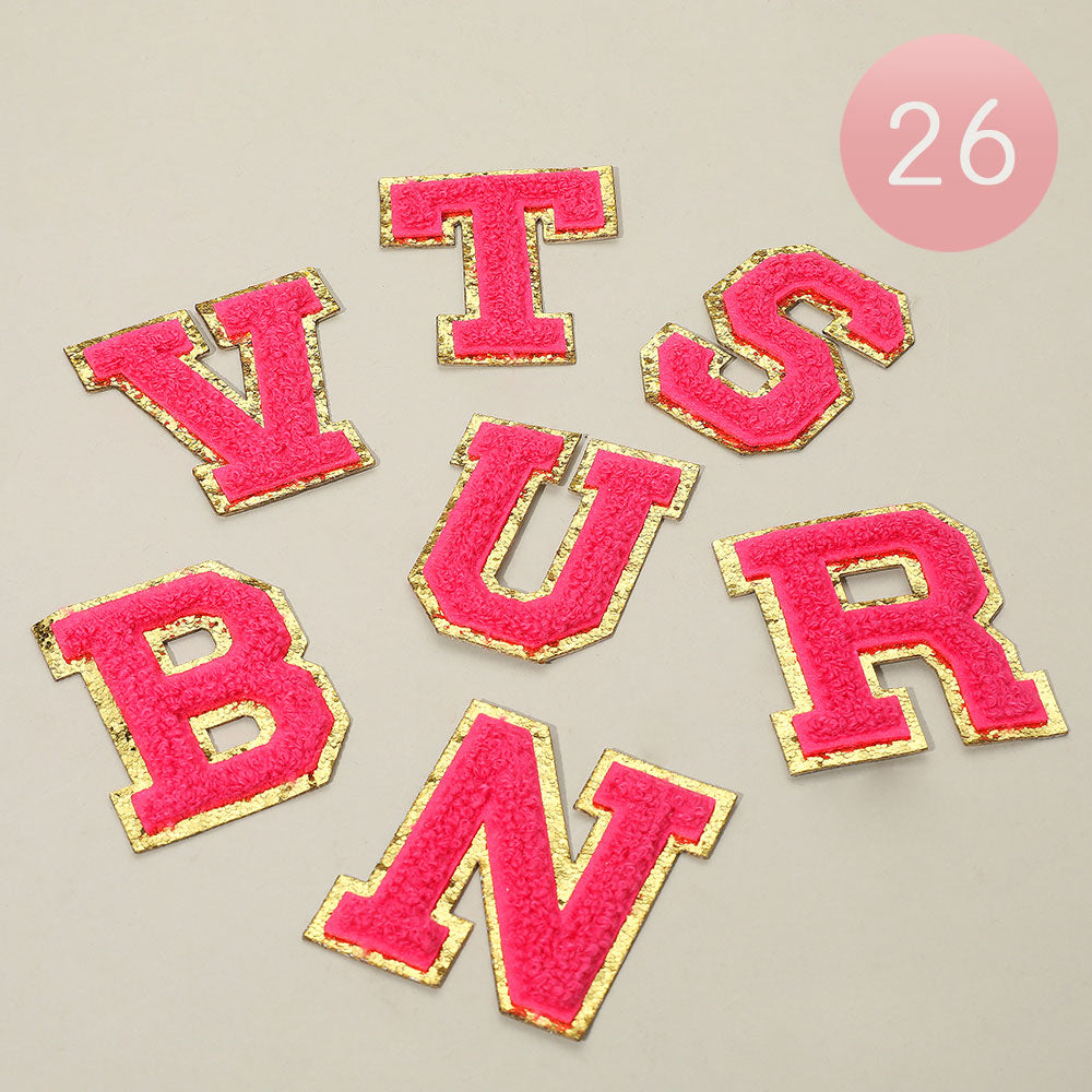 Madeline Love Fuchsia, Gold 26PCS - Iron On Decorative Monogram Applique Patch - Jewelry
