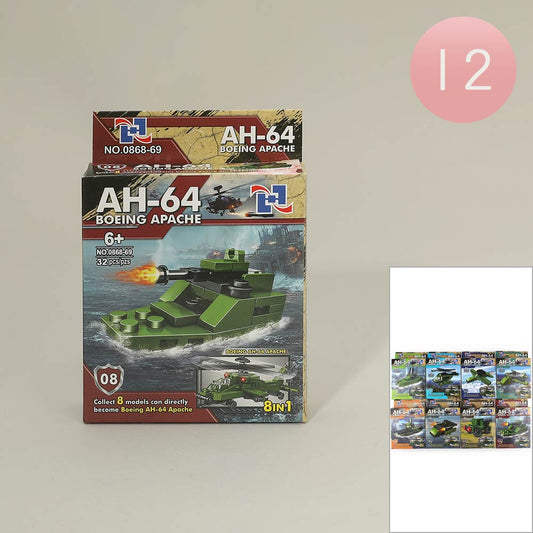 Madeline Love Assorted 12PCS - AH-64 Helicopter Building Block Toys - Kids