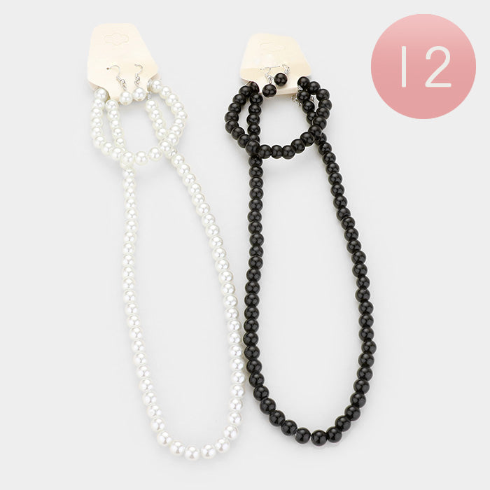 Madeline Love Black, White 12PCS - Faux Pearl Necklace Set - Jewelry