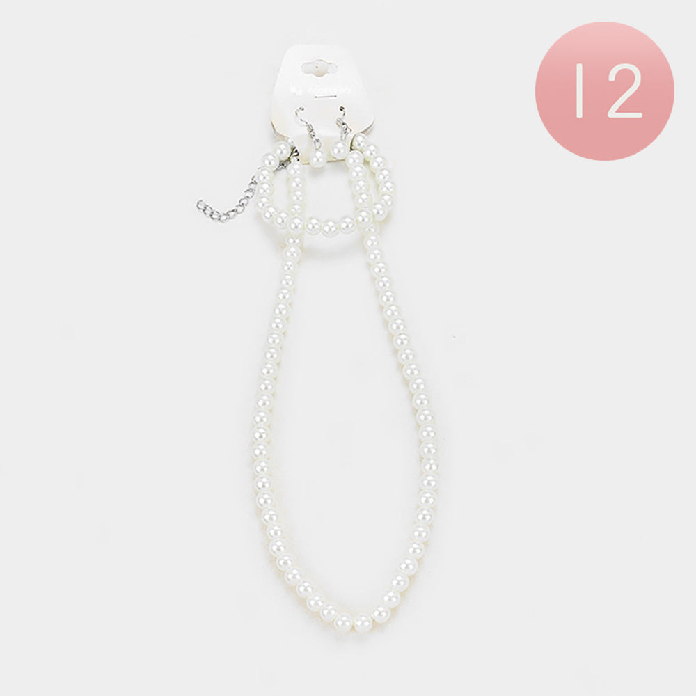 Madeline Love White 12PCS - Faux Pearl Necklace Set - Jewelry