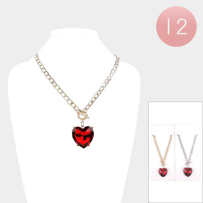 12PCS - Heart Stone Pendant Toggle Necklaces Jewelry Set is a must-have for any jewelry lover. With a variety of vibrant colors and sturdy toggle closures, these necklaces are perfect for adding a touch of elegance to any outfit. Made with high-quality materials, these necklaces are sure to last for years to come.