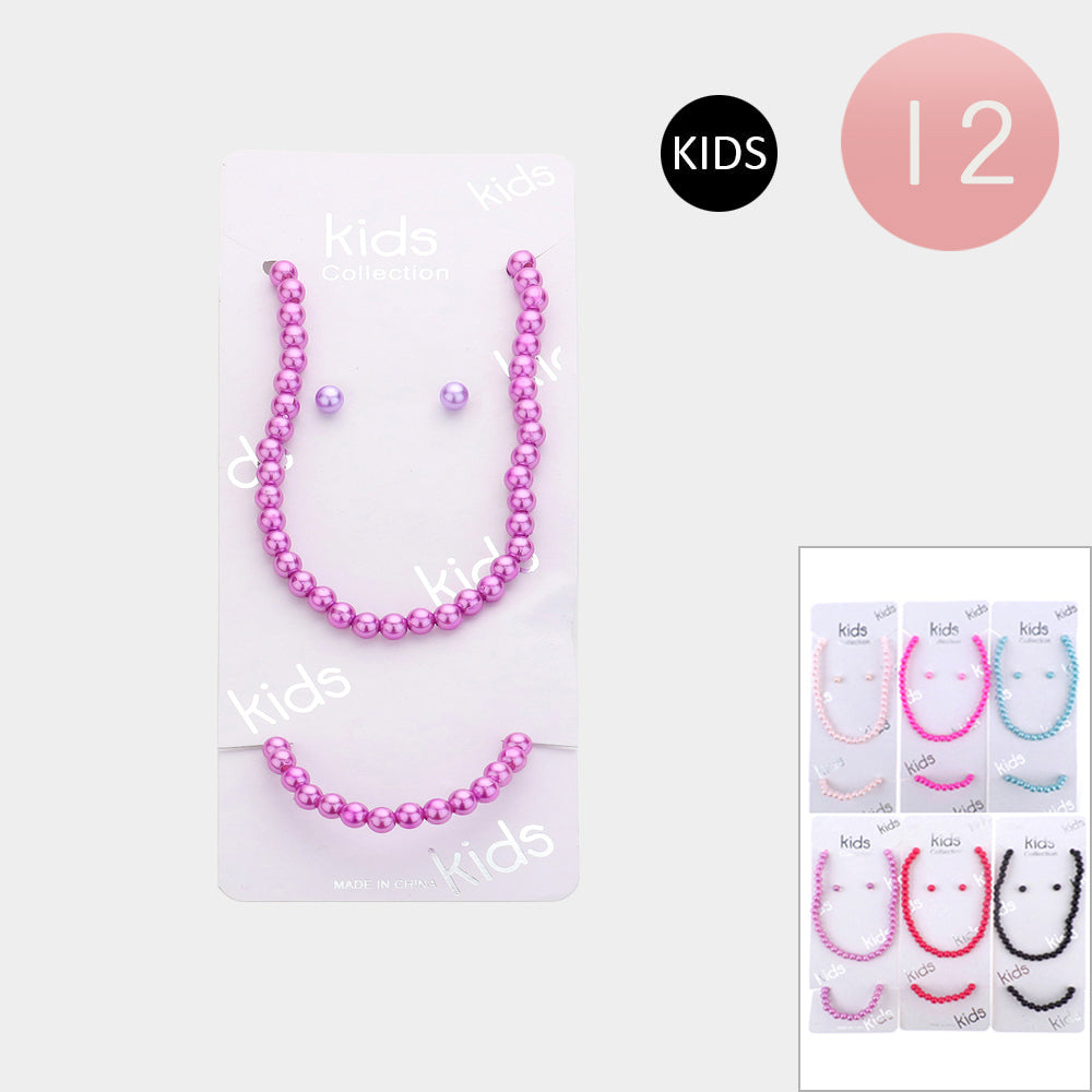 Madeline Love Assorted 12 SET OF 2 - Faux Pearl Beaded Kids Bracelet Necklace Sets