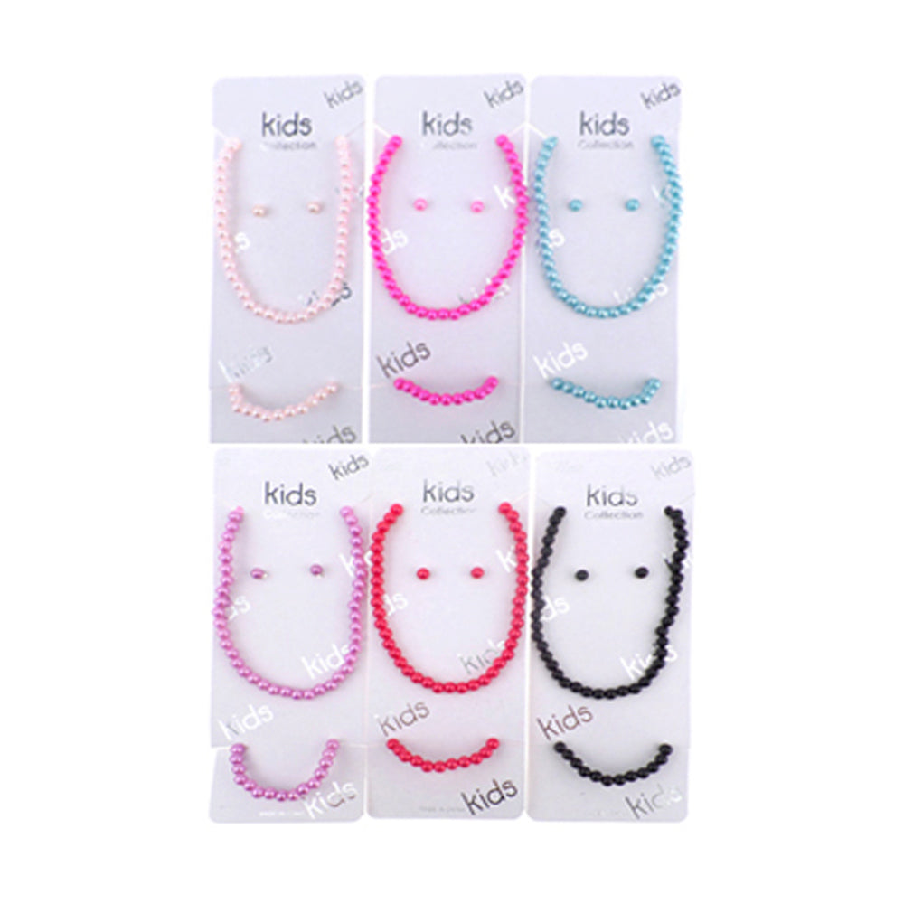 Madeline Love Assorted 12 SET OF 2 - Faux Pearl Beaded Kids Bracelet Necklace Sets - desc