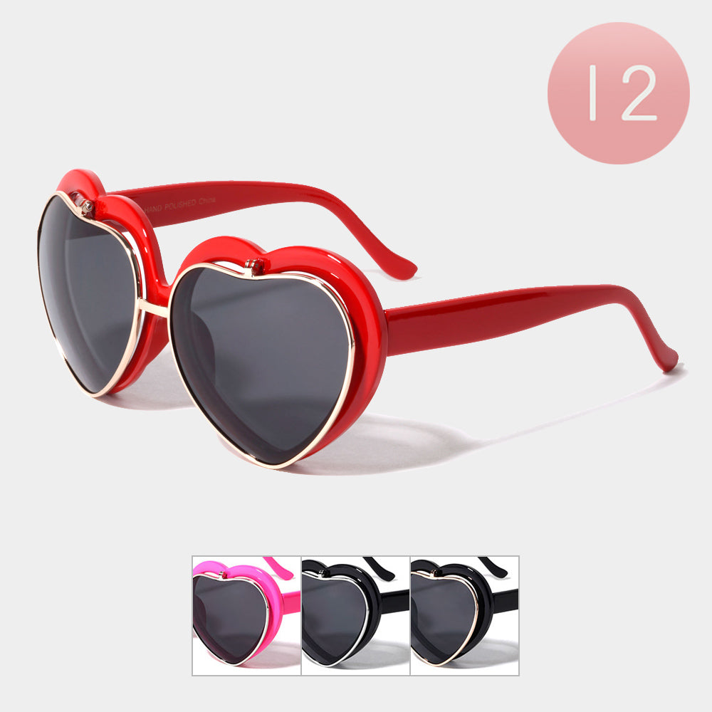 12PCS - Heart Shaped Lens Flip Up Sunglasses