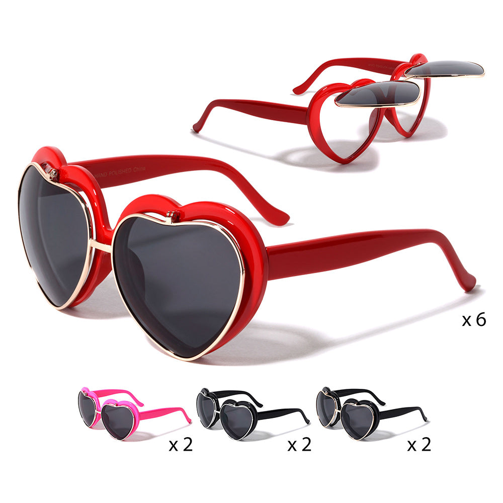 12PCS - Heart Shaped Lens Flip Up Sunglasses