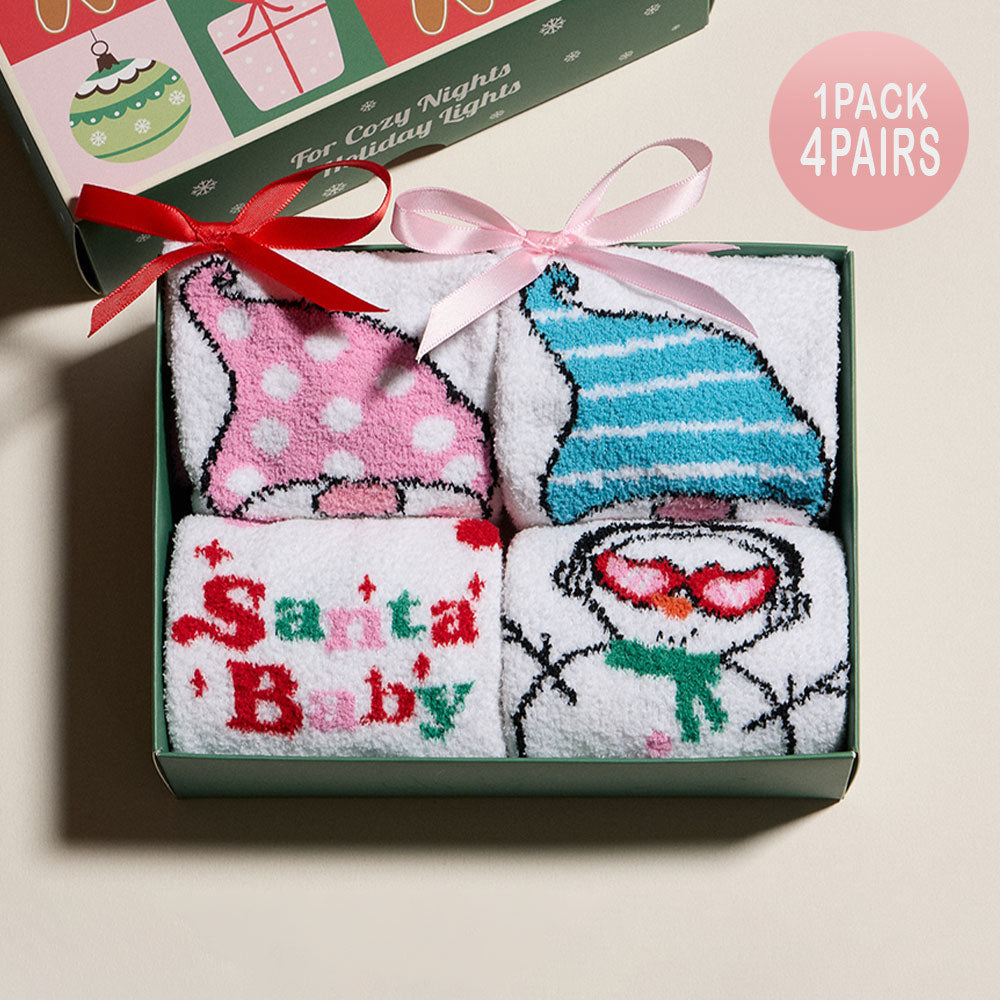 Madeline Love Assorted 4Pairs - Cute Gnome Santa Baby Message Snowman Christmas Bundle Gift Socks Set - Jewelry