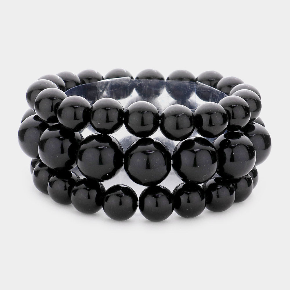 Madeline Love Black 3PCS - Stackable Pearl Stretch Bracelets