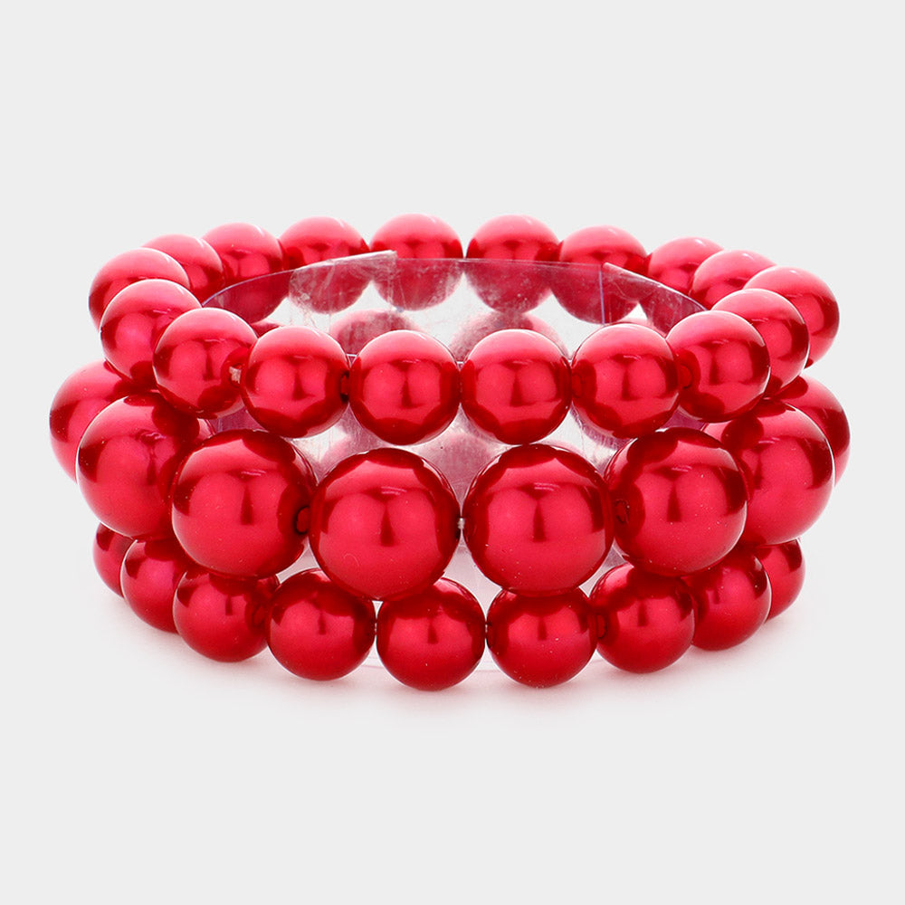 Madeline Love Red 3PCS - Stackable Pearl Stretch Bracelets
