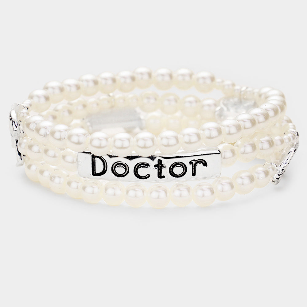 Madeline Love Cream Doctor Pearl Triple Strand Stretch Message Bracelet - Bracelets