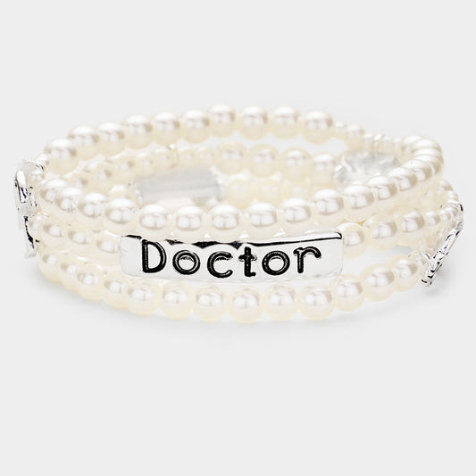 Madeline Love Cream Doctor Pearl Triple Strand Stretch Message Bracelet - Bracelets