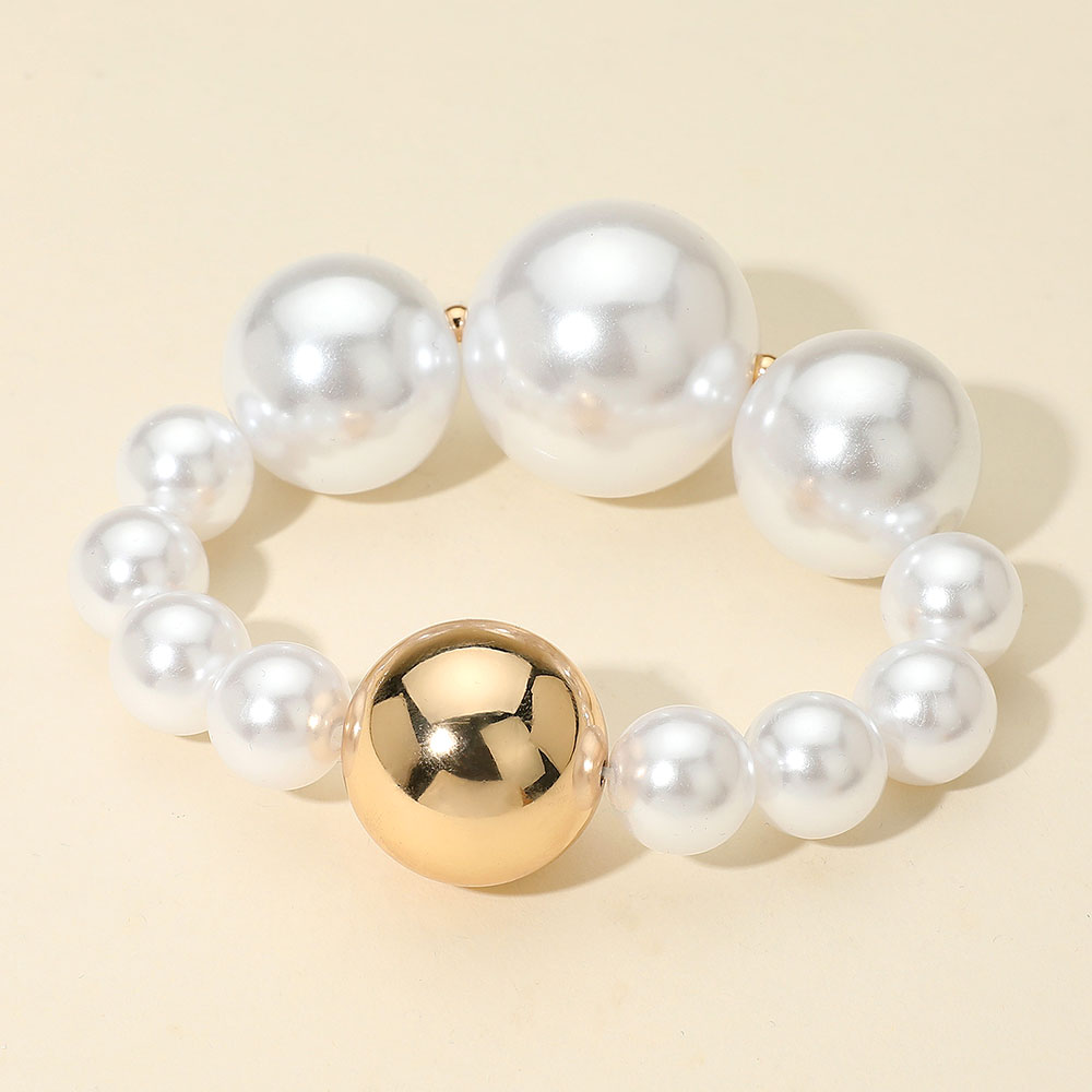 Madeline Love Gold Chunky Metal Ball Accent Pearl Beaded Stretch Bracelet - Bracelets
