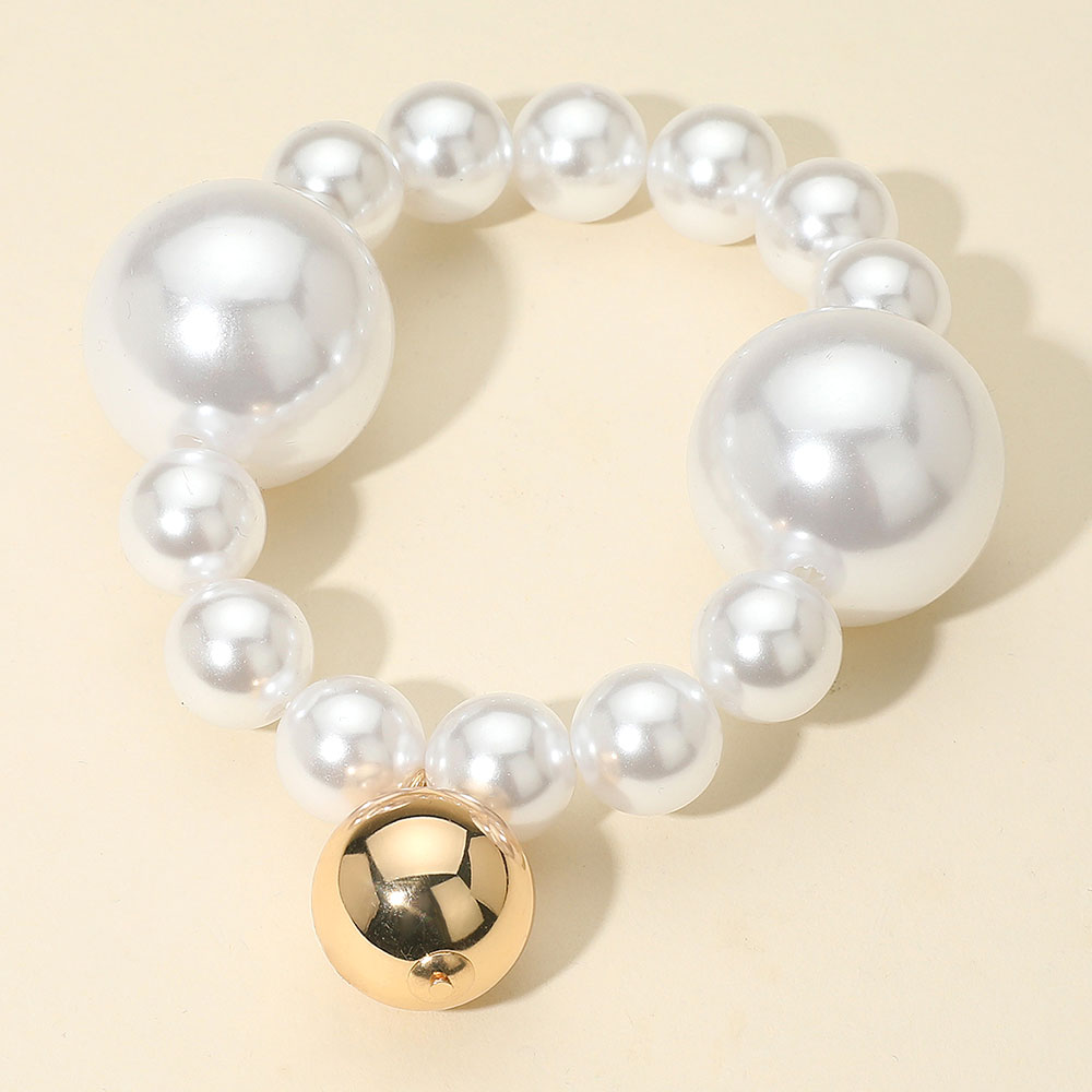 Madeline Love Gold Bold Metal Ball Charm Pearl Beaded Stretch Bracelet - Bracelets