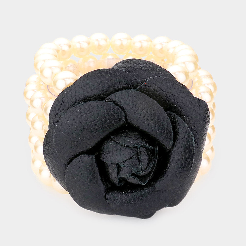 Madeline Love Black, Cream Chunky Rose Pearl Bracelet - Bracelets