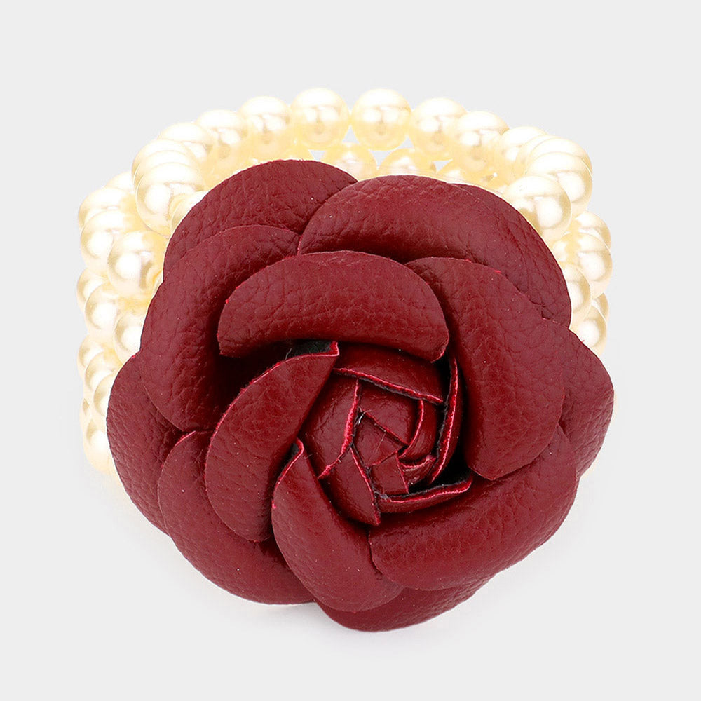 Madeline Love Burgundy, Cream Chunky Rose Pearl Bracelet - Bracelets