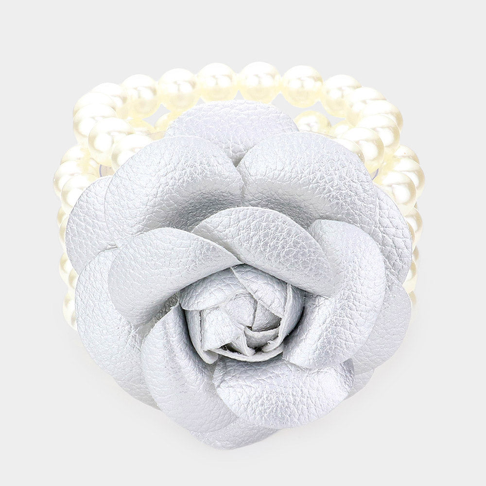 Madeline Love Silver, White Chunky Rose Pearl Bracelet - Bracelets