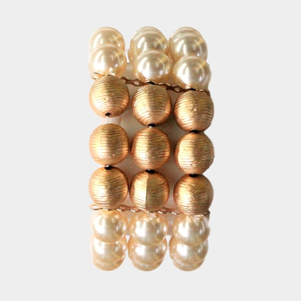 Madeline Love Gold Pearl Multi Beaded Stretch Bracelet - Bracelets