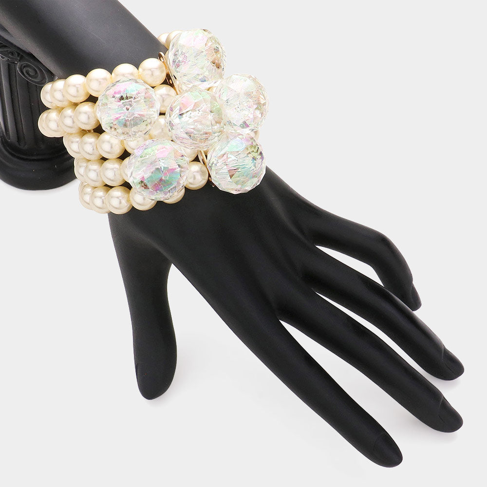 Madeline Love Cream Lucite Ball Pearl Stretch Bracelet - Bracelets