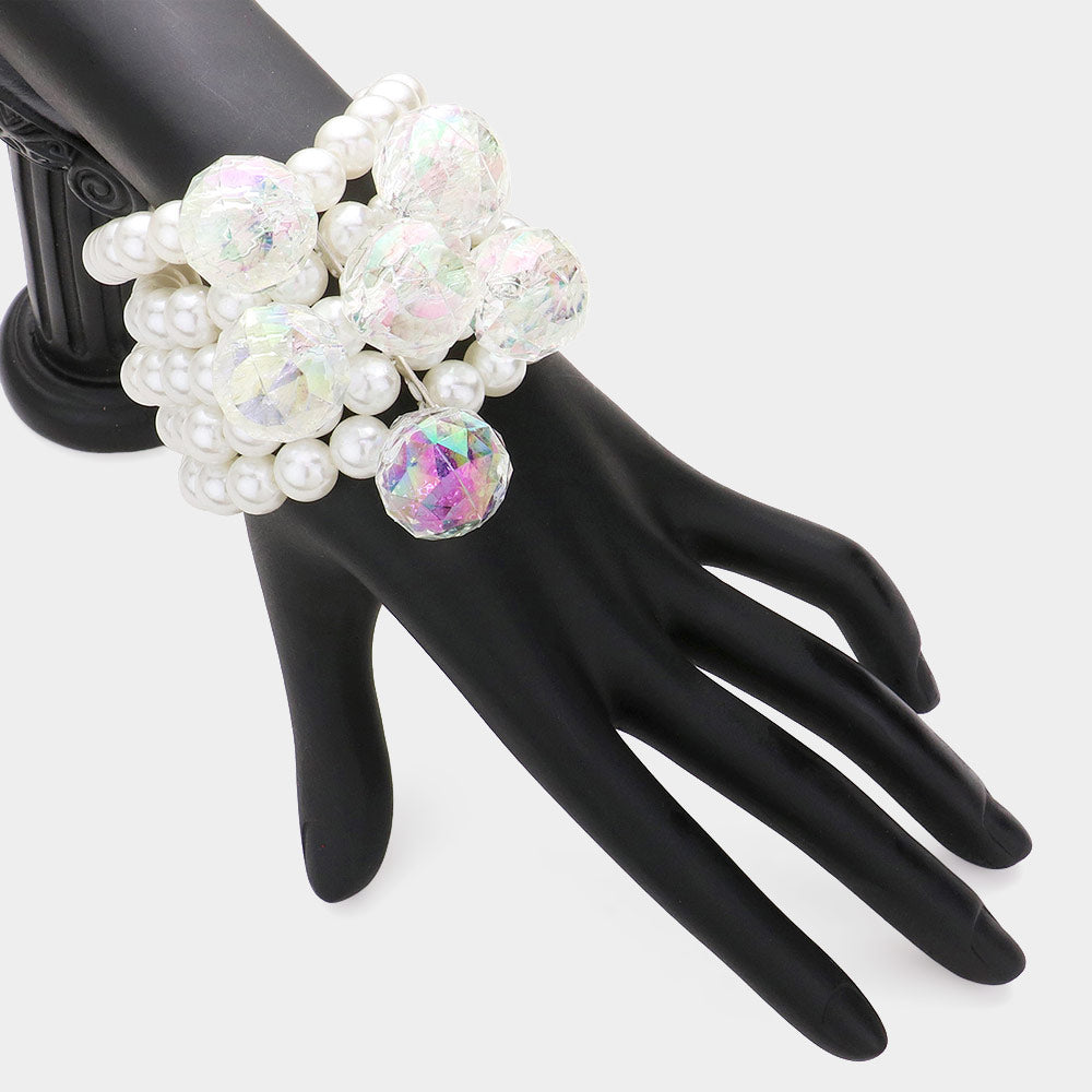 Madeline Love White Lucite Ball Pearl Stretch Bracelet - Bracelets