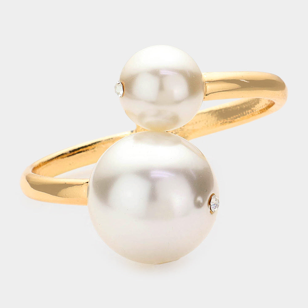 Madeline Love Cream, Gold Hinged Pearl Rhinestone Bracelet - Bracelets