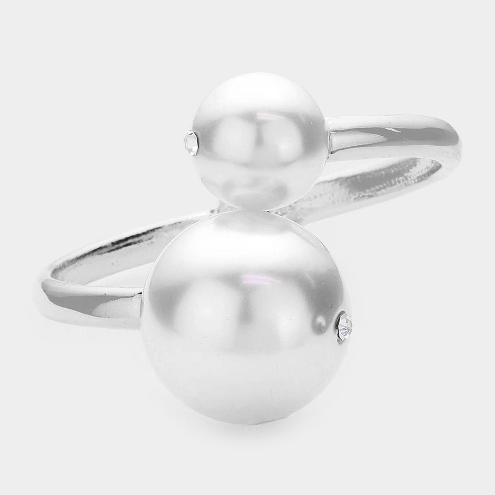 Madeline Love Rhodium, White Hinged Pearl Rhinestone Bracelet - Bracelets