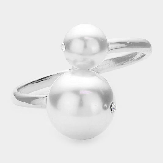 Madeline Love Rhodium, White Hinged Pearl Rhinestone Bracelet - Bracelets