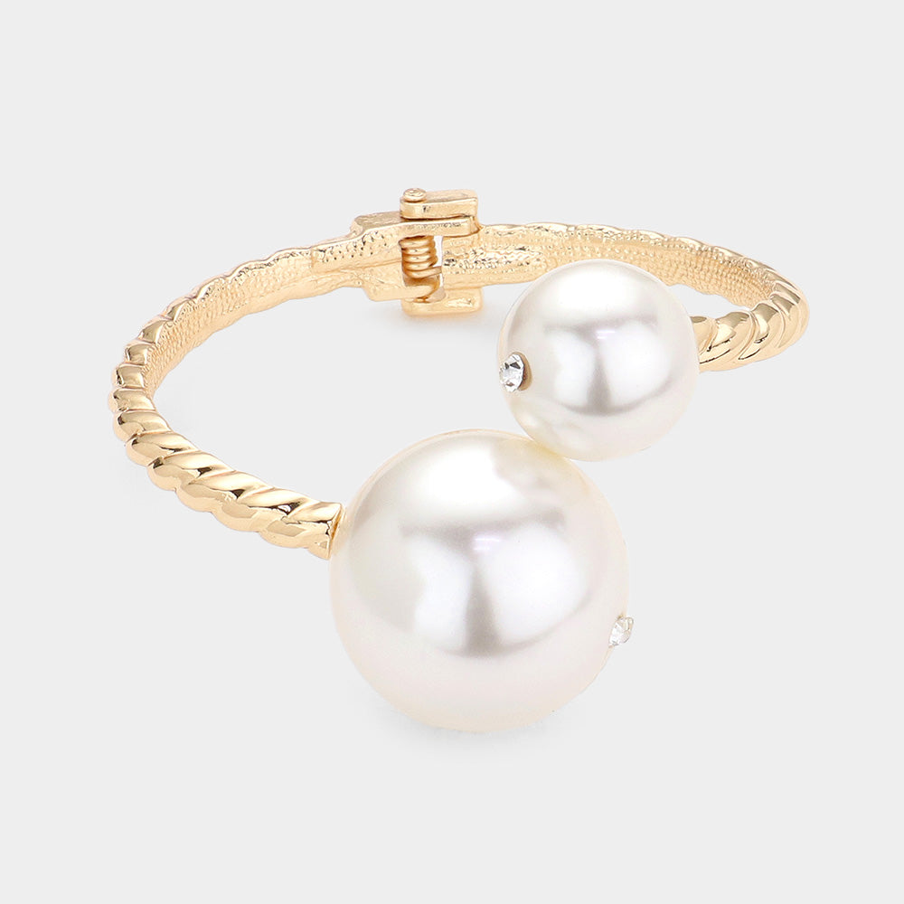 Madeline Love Cream, Gold Pearl Tip Hinged Bracelet - Bracelets