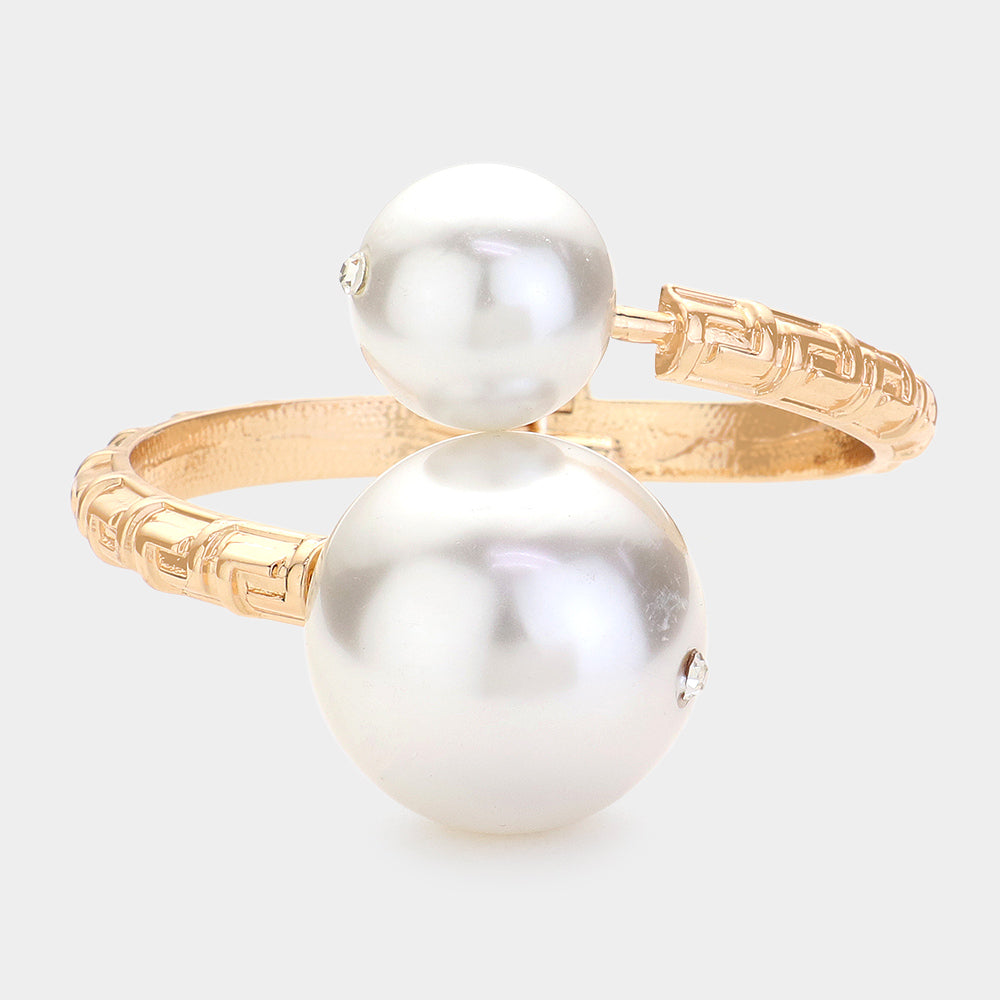 Madeline Love Cream, Gold Pearl Ball Tip Hinged Bangle Bracelet - Bracelets