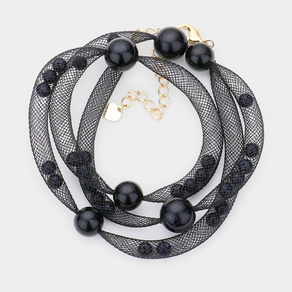 Madeline Love Black Pearl Accented Mesh Wrap Bracelet - Bracelets