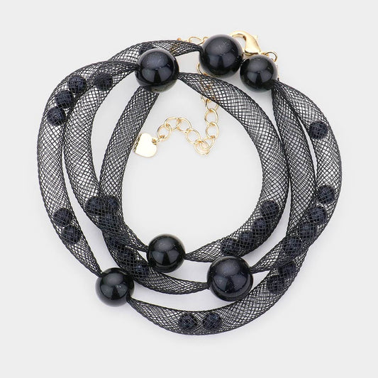 Madeline Love Black Pearl Accented Mesh Wrap Bracelet - Bracelets