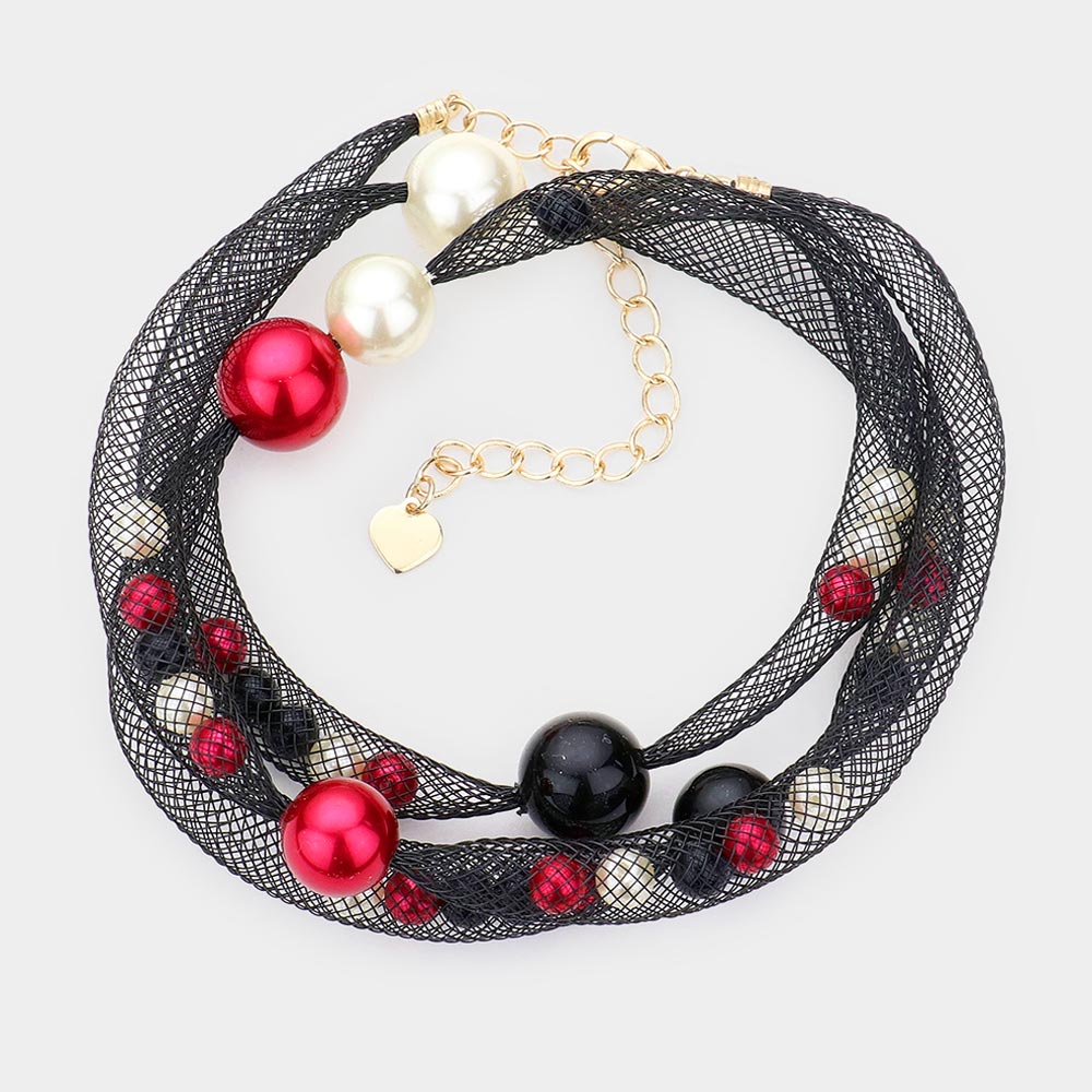 Madeline Love Black, Multi Pearl Accented Mesh Wrap Bracelet - Bracelets