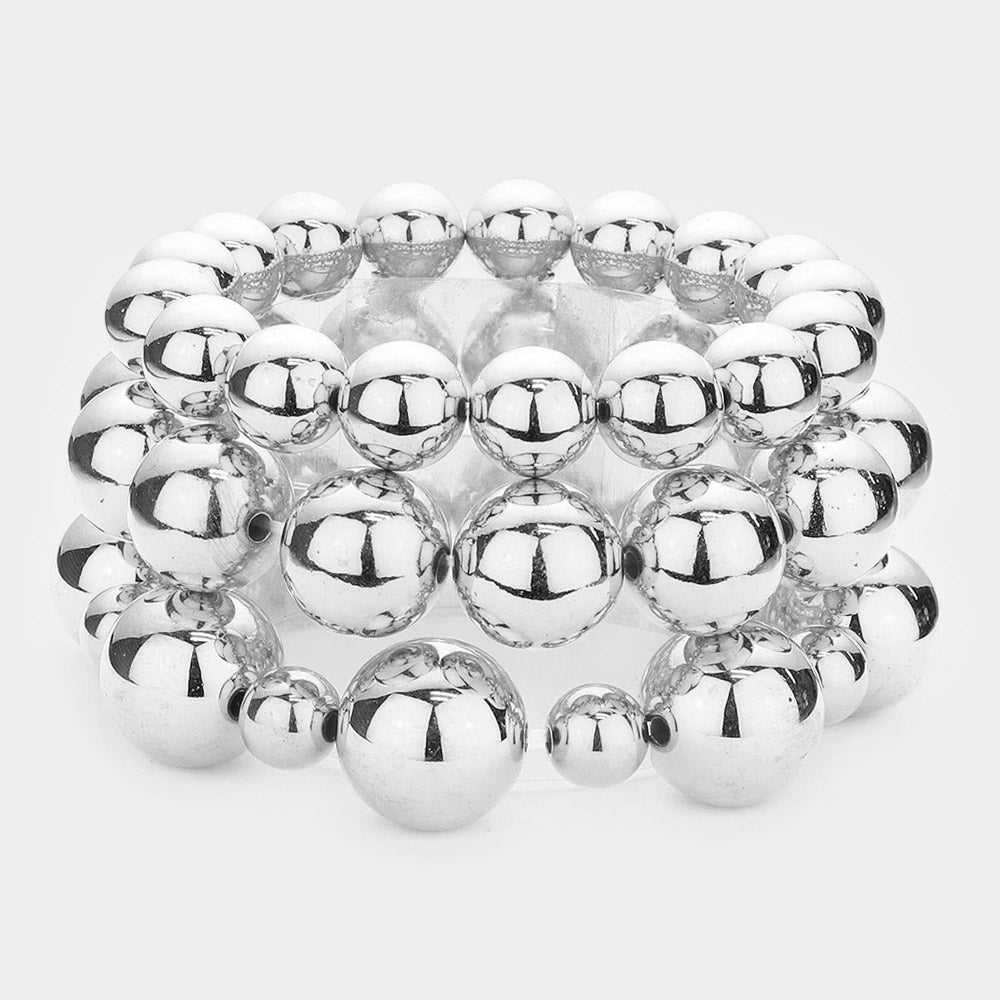 Madeline Love Silver 3PCS - Metal Ball Stretch Bracelets