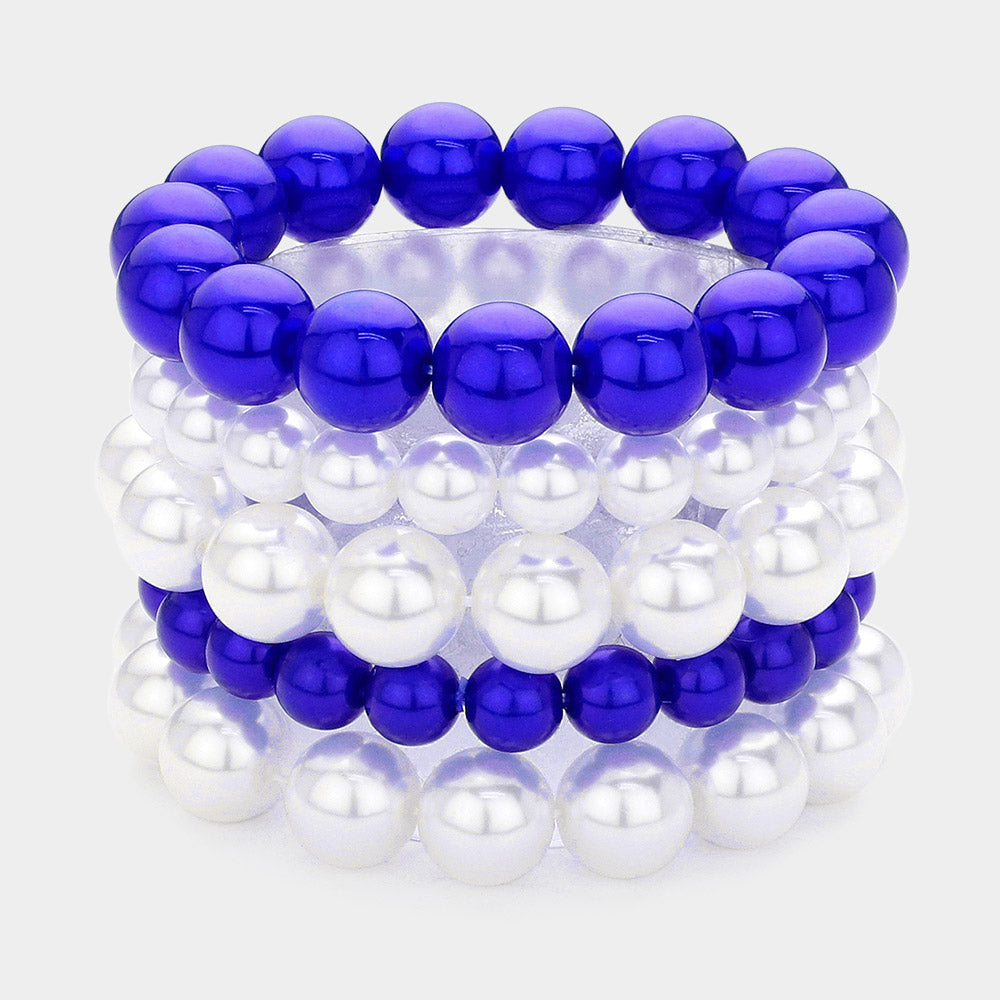 Madeline Love Blue 5PCS - Pearl Multi Layered Stretch Bracelets