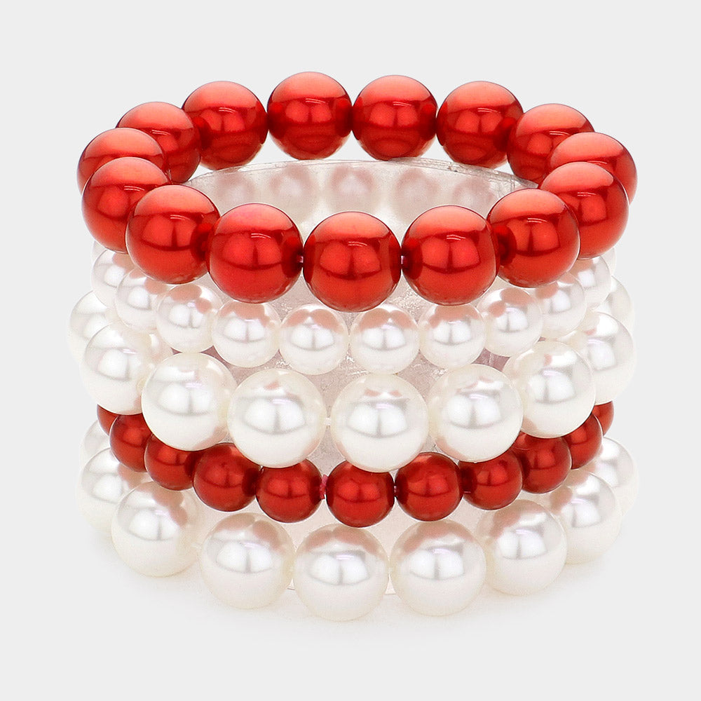 Madeline Love Red 5PCS - Pearl Multi Layered Stretch Bracelets