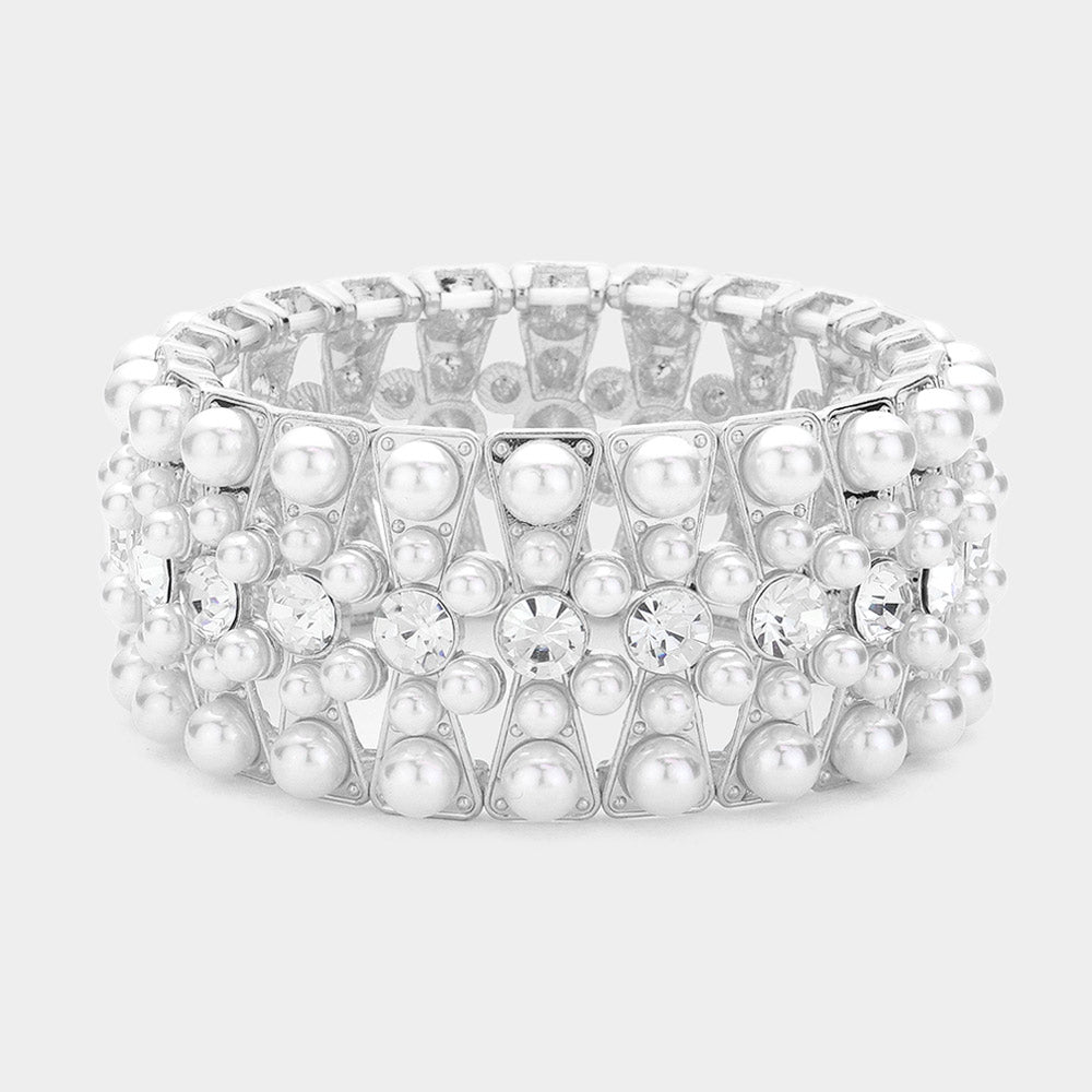 Madeline Love Silver Stone Pointed Pearl Stretch Bracelet - Bracelets