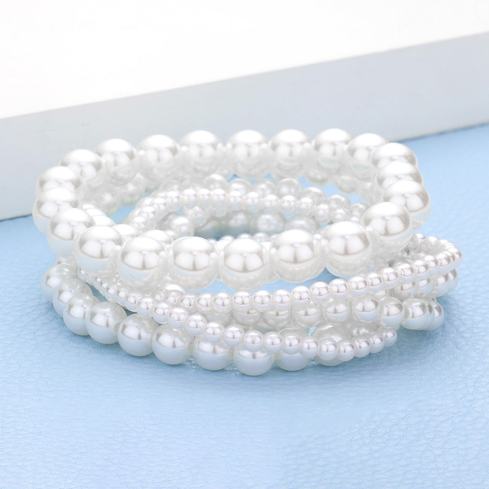 Madeline Love White 7PCS - Pearl Stretch Bracelets