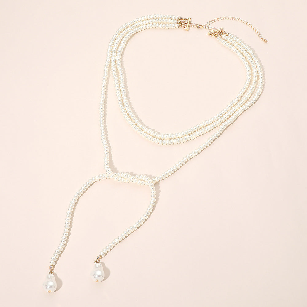 Madeline Love Cream, Gold Layered Beaded Pearl Lariat Necklace