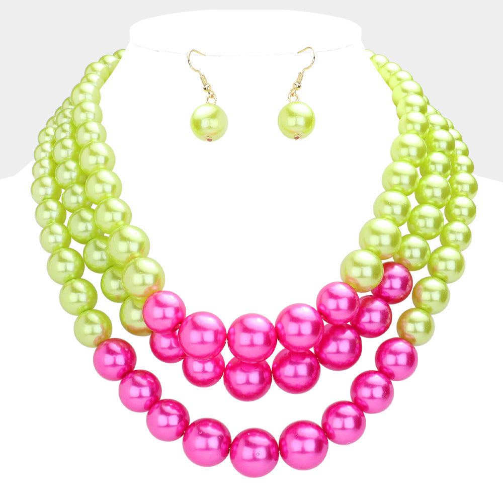 Madeline Love Pink&Green Pearl Layered Chunky Necklace - Necklaces
