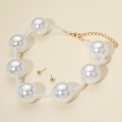 Madeline Love Cream Bold Oversized Pearl Station Beaded Statement Necklace - Necklaces