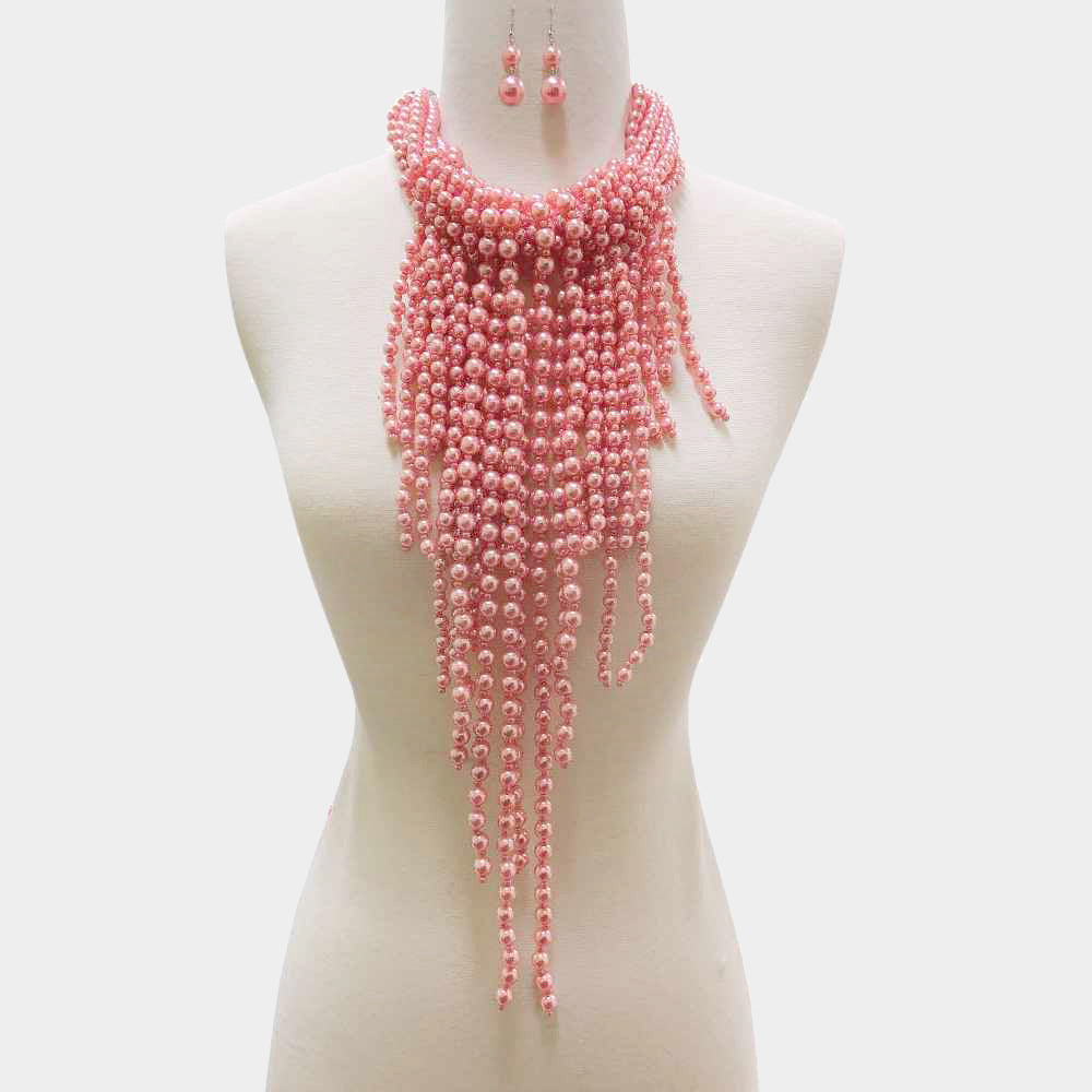 Madeline Love Pink Multi Pearl Strand Statement Necklace - Necklaces