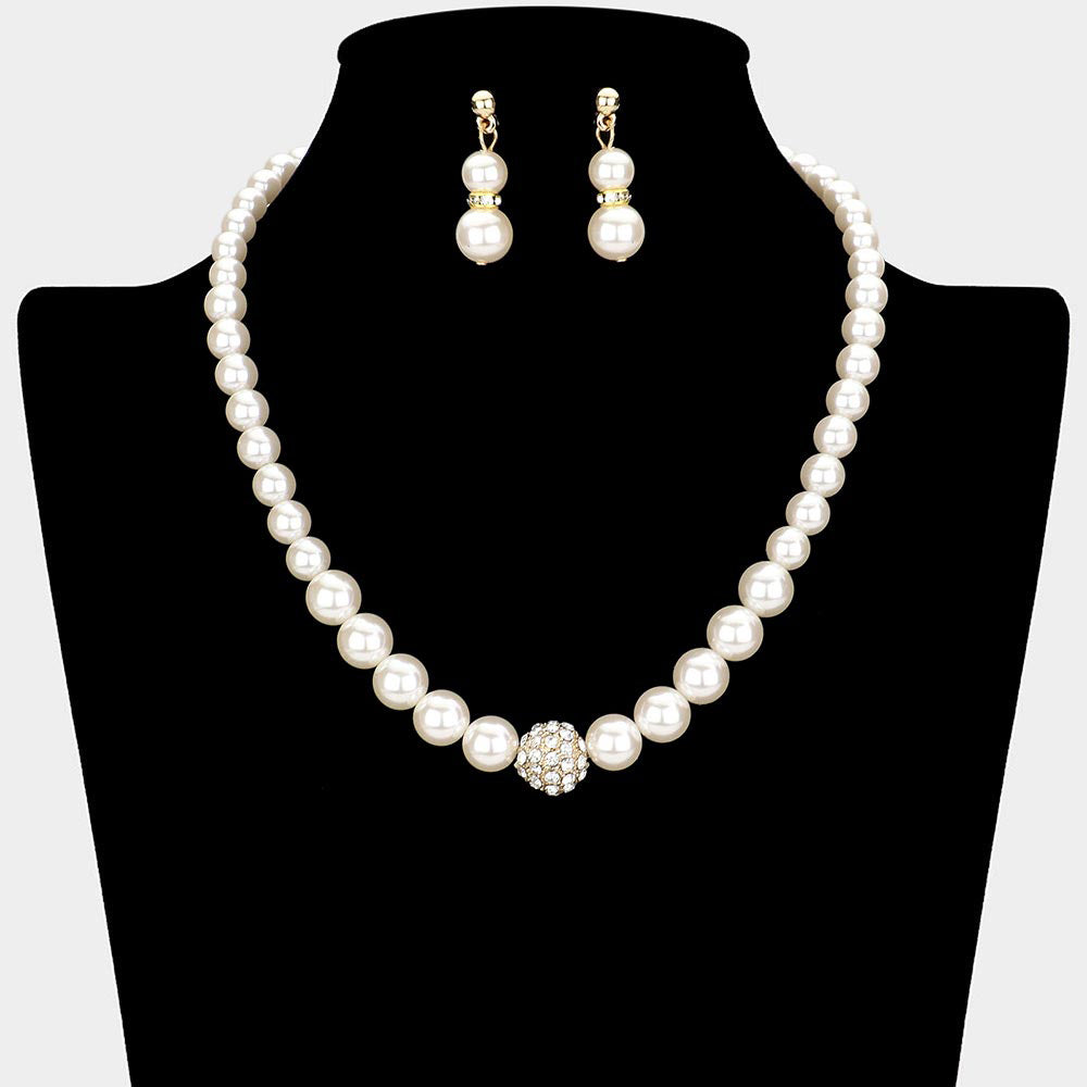 Madeline Love Cream Pave Ball & Pearl Strand Necklace