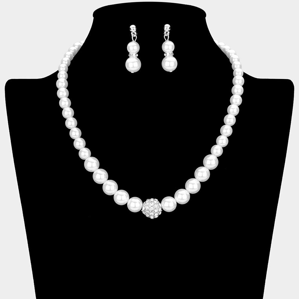 Madeline Love White Pave ball & pearl strand necklace - Necklaces