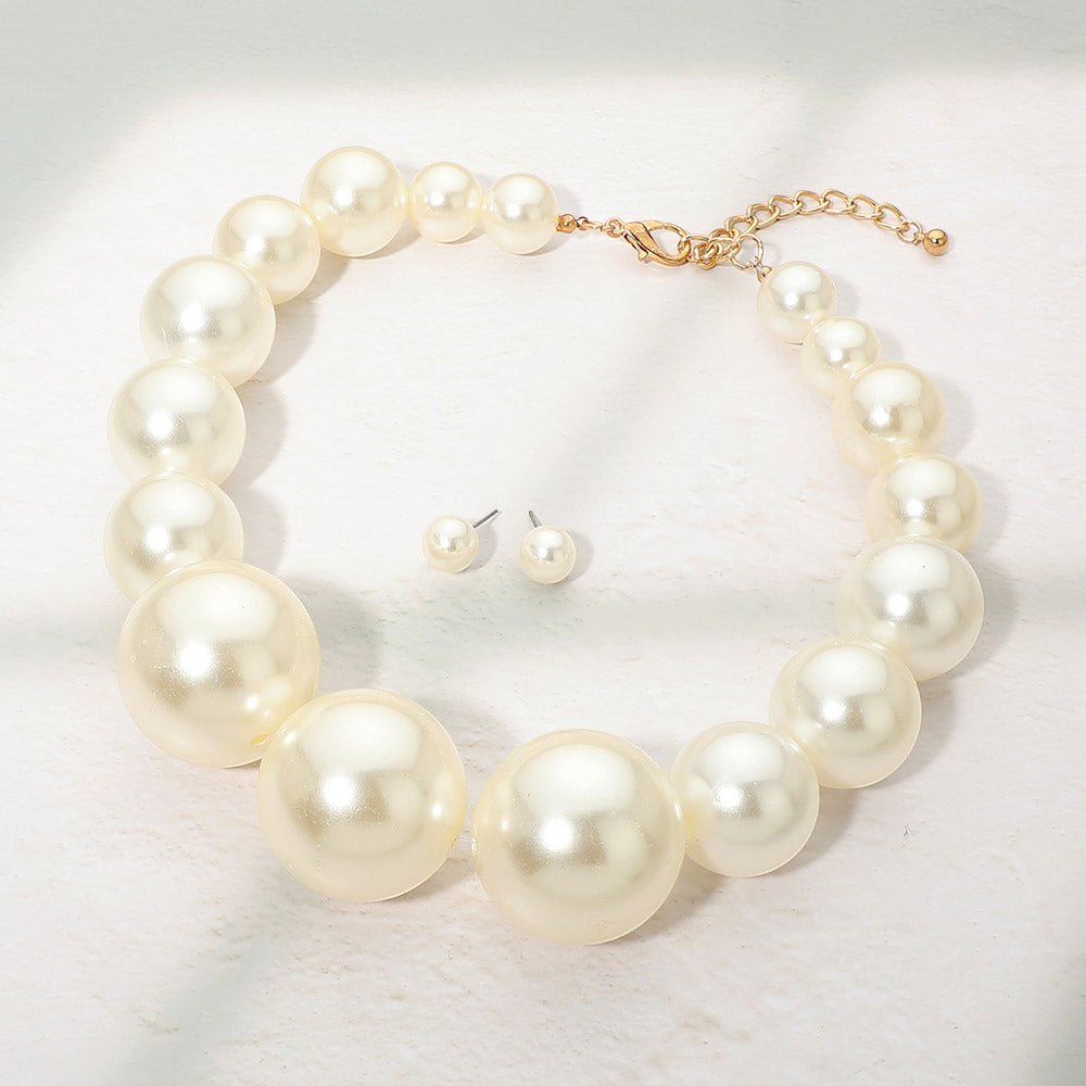 Madeline Love Cream, Gold Chunky Oversized Pearl Beaded Statement Necklace