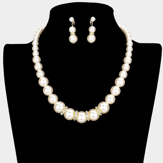 Madeline Love Cream, Gold Crystal Detail Pearl Strand Necklace - Necklaces