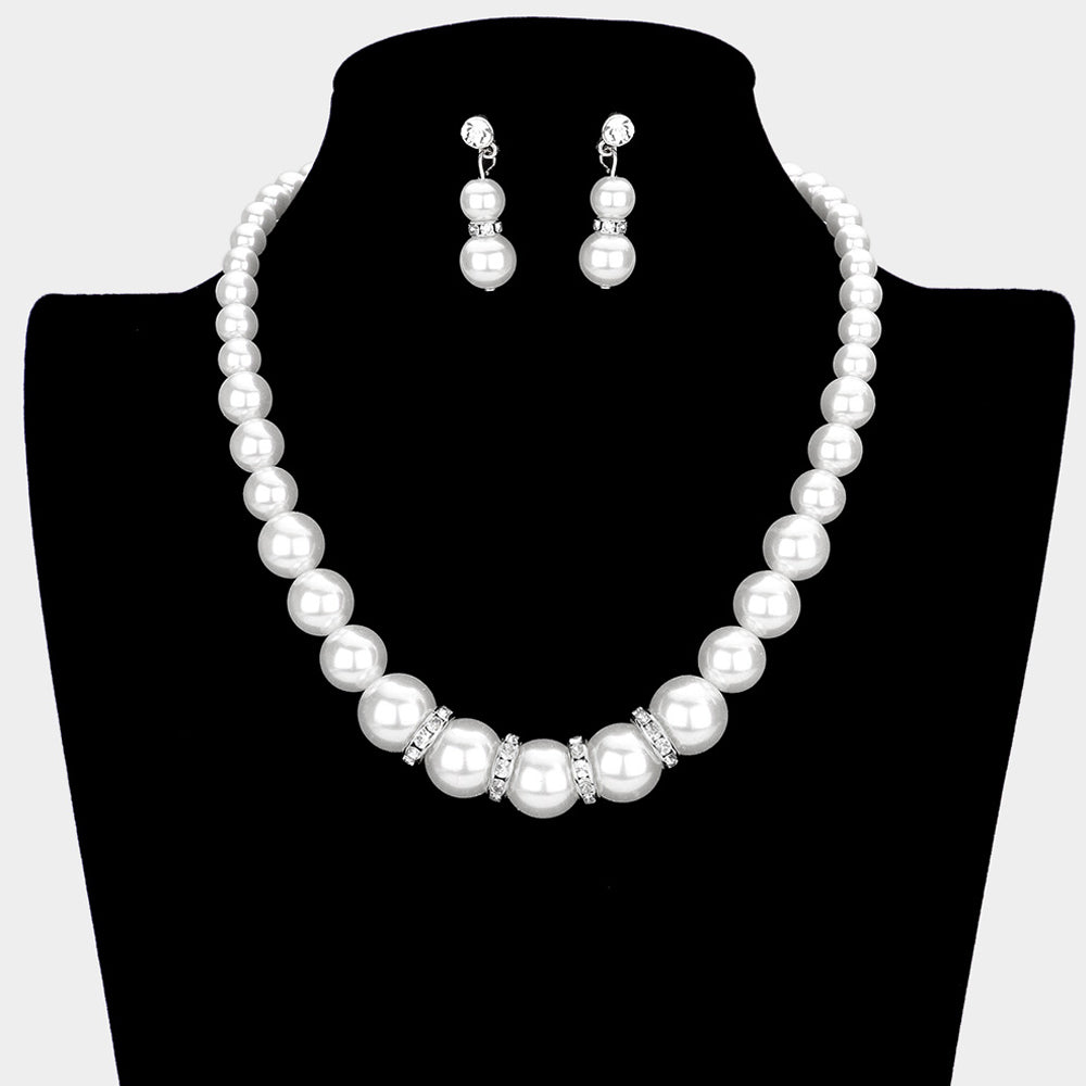 Madeline Love Silver, White Crystal Detail Pearl Strand Necklace - Necklaces